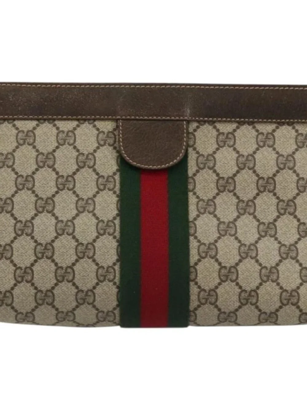 GUCCI GG Supreme Web Sherry Line Clutch Bag PVC Beige 67 014 2125 Auth BA13385
